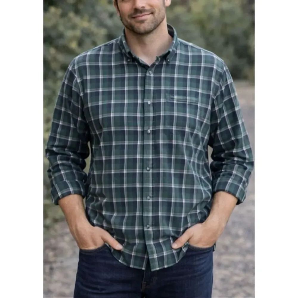 Vince green plaid cotton button down shirt size large